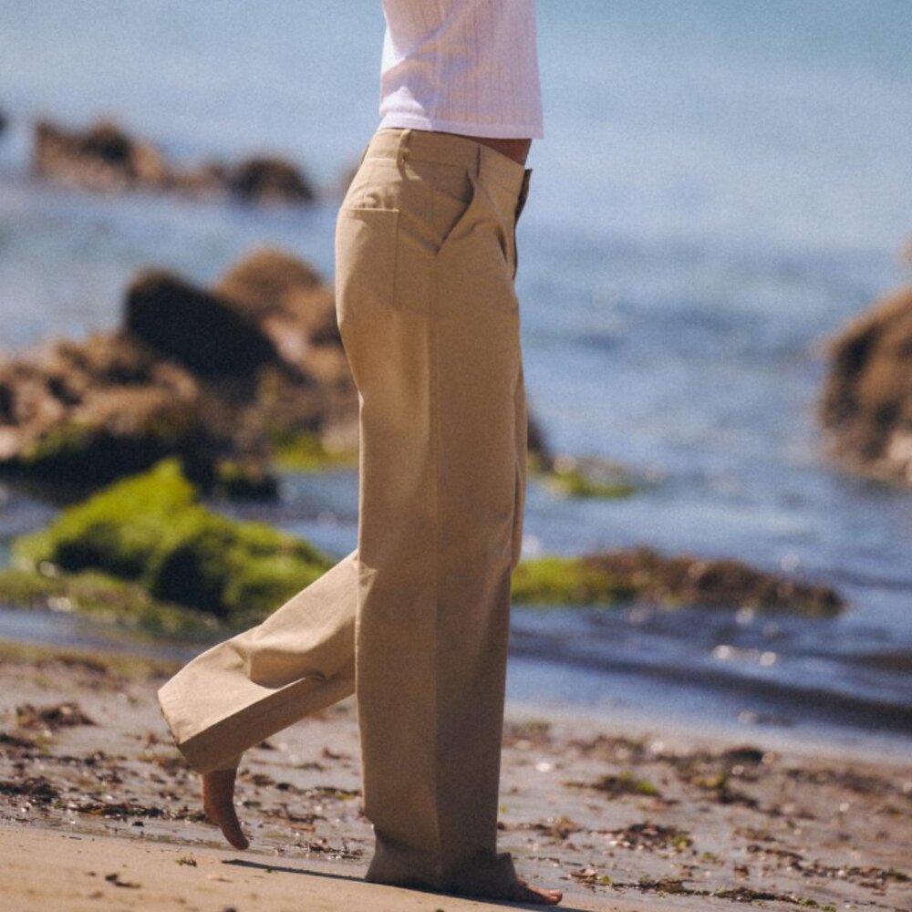 Zara Tan Wide-Leg High-Rise khaki Trousers